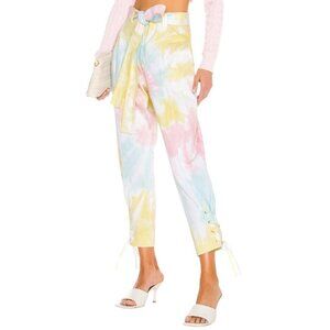 NWT LoveShackFancy Tao Denim Pants Jeans RAINBOW RADIAL TIE DYE size 0 XS Ankle